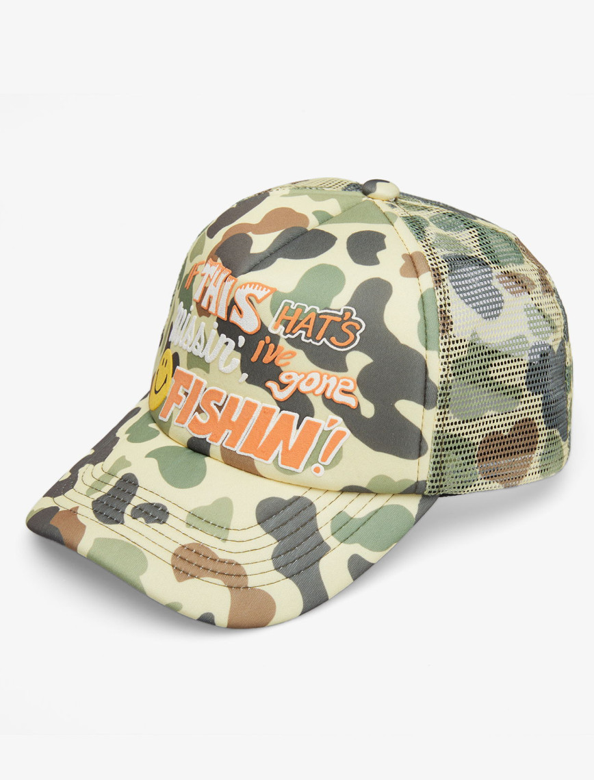 Market Smiley Camo Trucker Erkek Yeşil Şapka Market Smiley Camo Trucker Erkek Yeşil Şapka