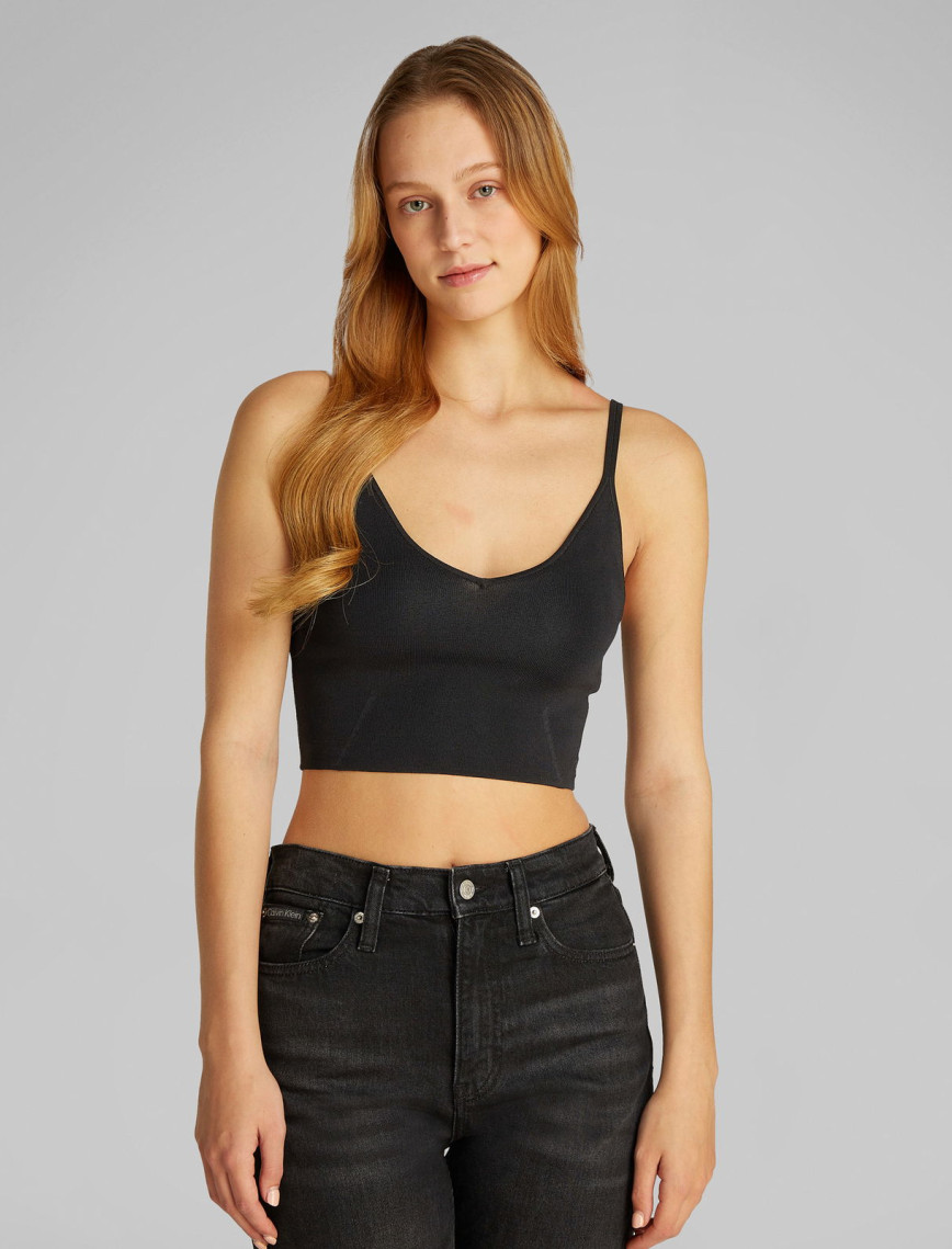 Calvin Klein Rayon Sweater Bralette Kadın Siyah Triko Calvin Klein Rayon Sweater Bralette Kadın Siyah Triko