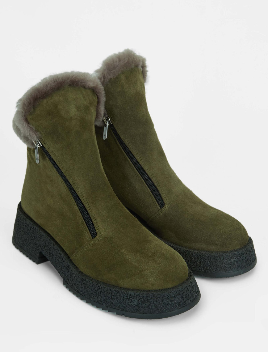 Tamer Tanca Kadın Hakiki Deri Haki Süet Casual Bot