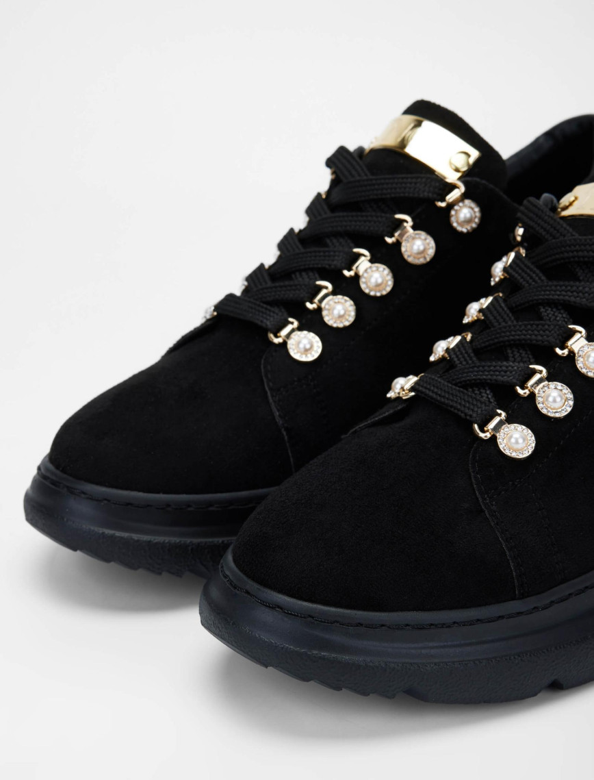 Tamer Tanca Kadın Vegan Siyah Süet Sneakers & Spor Ayakkabı