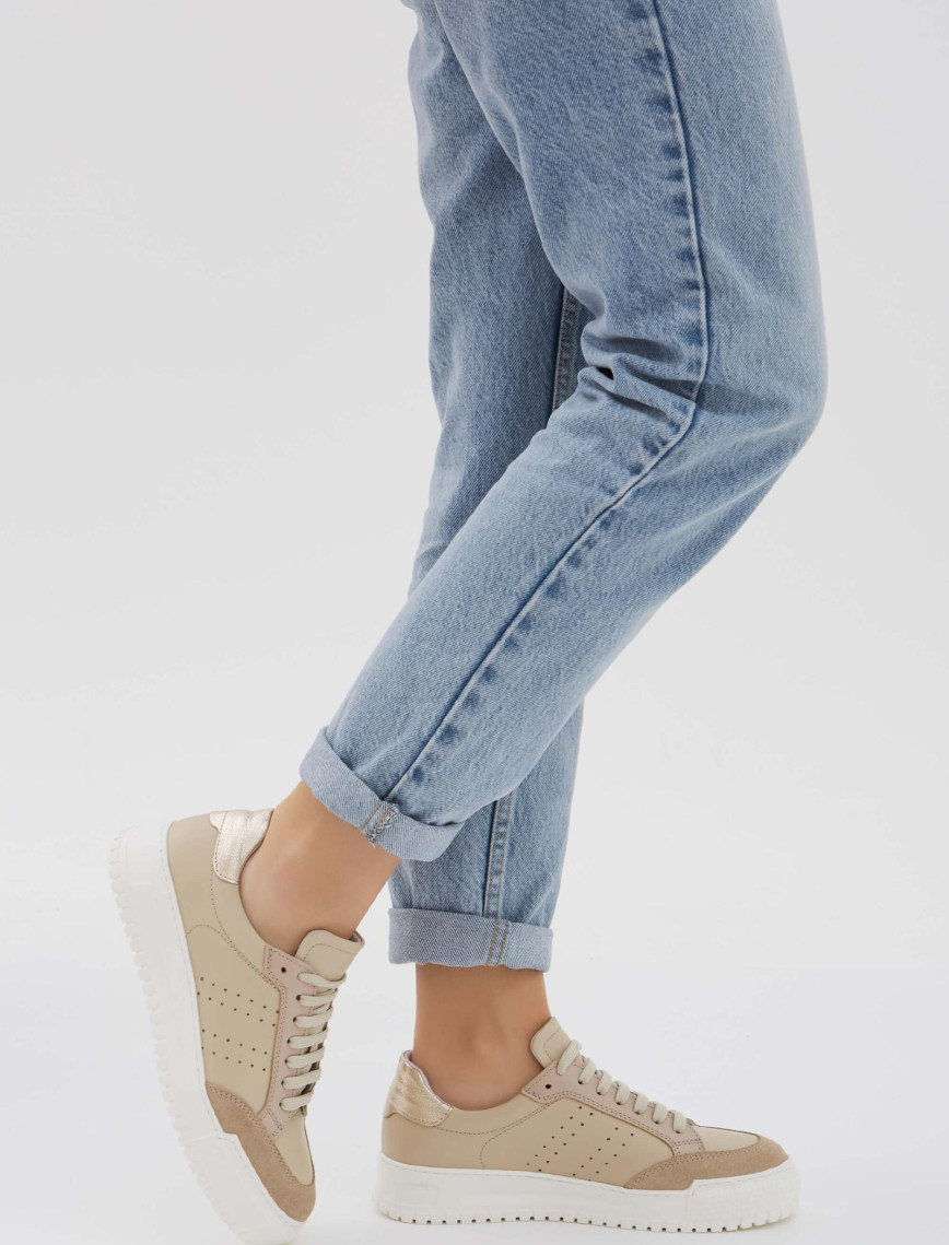 Tamer Tanca Kadın Hakiki Deri Bej Sneakers & Spor Ayakkabı