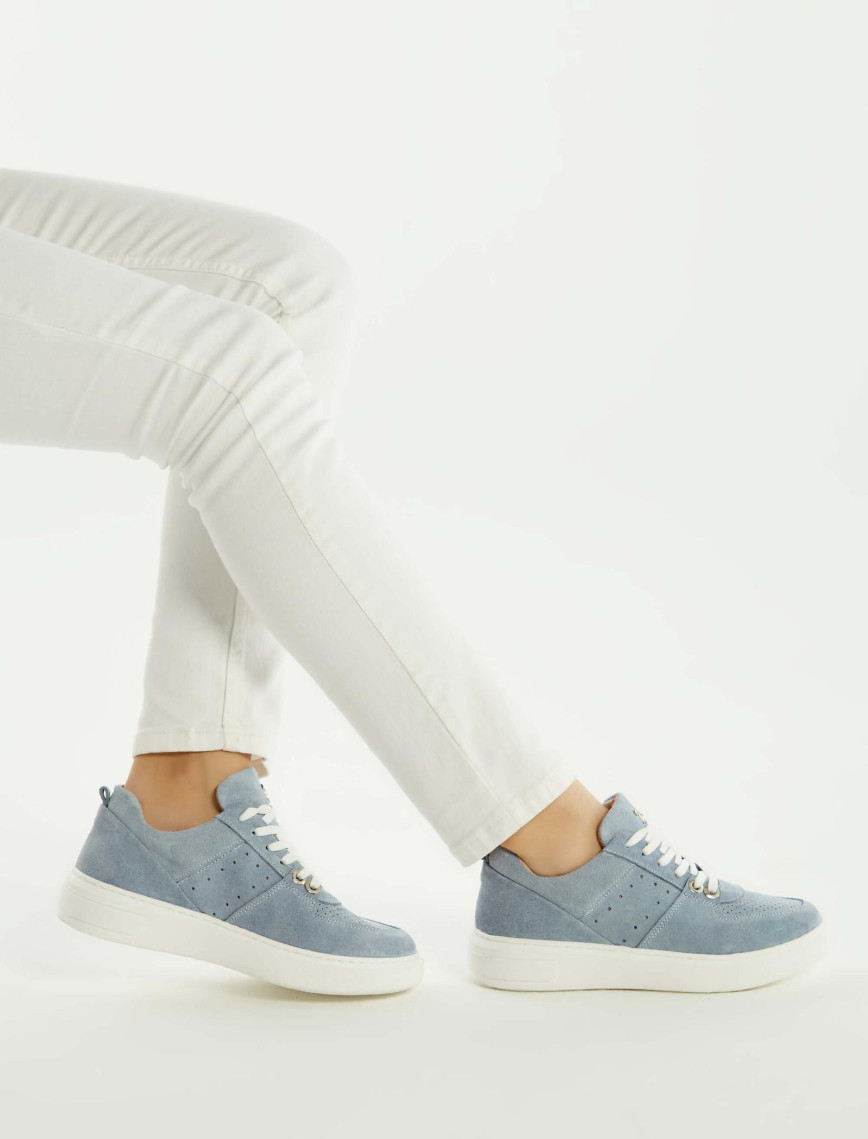 Tamer Tanca Kadın Hakiki Deri Mavi Süet Sneakers & Spor Ayakkabı