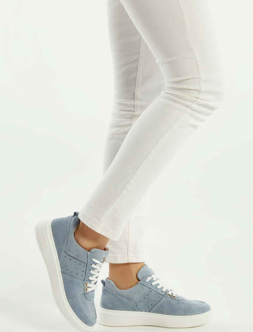 Tamer Tanca Kadın Hakiki Deri Mavi Süet Sneakers & Spor Ayakkabı