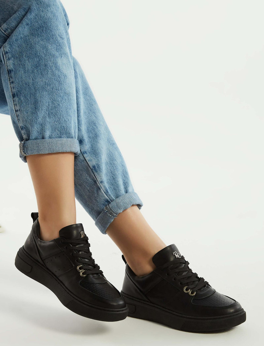 Tamer Tanca Kadın Hakiki Deri Siyah Deri Sneakers & Spor Ayakkabı