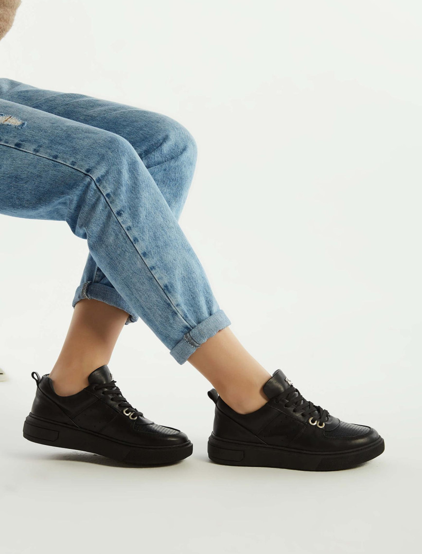 Tamer Tanca Kadın Hakiki Deri Siyah Deri Sneakers & Spor Ayakkabı