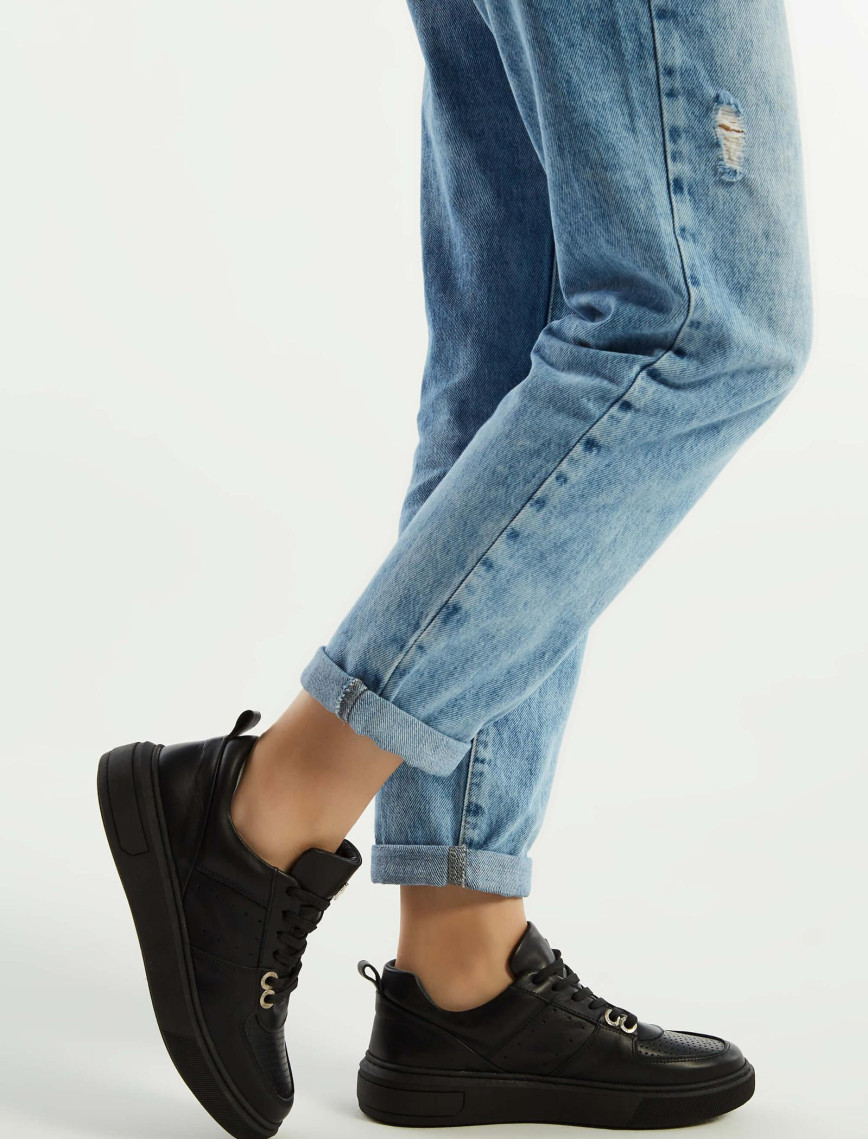 Tamer Tanca Kadın Hakiki Deri Siyah Deri Sneakers & Spor Ayakkabı