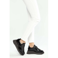 Tamer Tanca Kadın Hakiki Deri Siyah Rugan Sneakers & Spor Ayakkabı