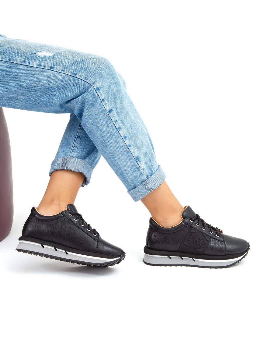 Tamer Tanca Kadın Hakiki Deri Siyah Sneakers & Spor Ayakkabı