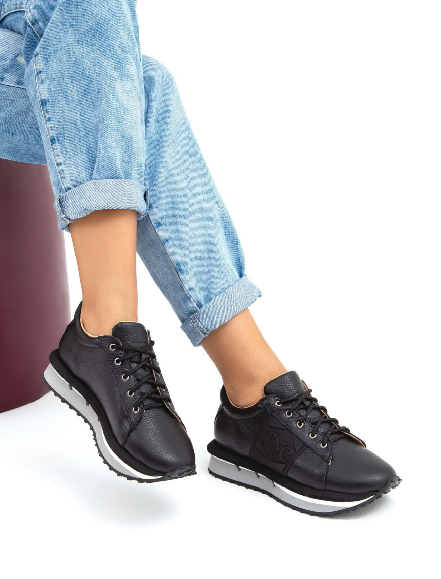 Tamer Tanca Kadın Hakiki Deri Siyah Sneakers & Spor Ayakkabı