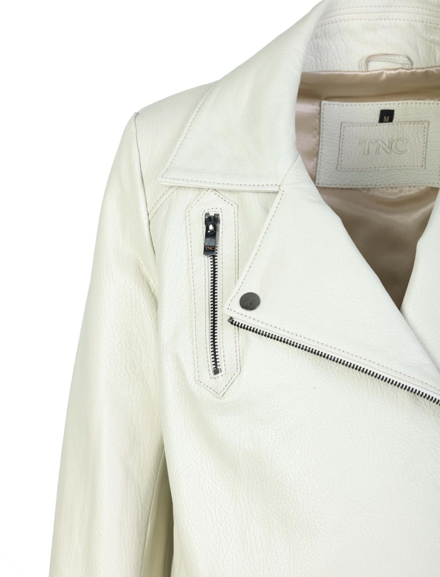 Tamer Tanca Kadın Hakiki Deri Kırık Beyaz Deri Mont