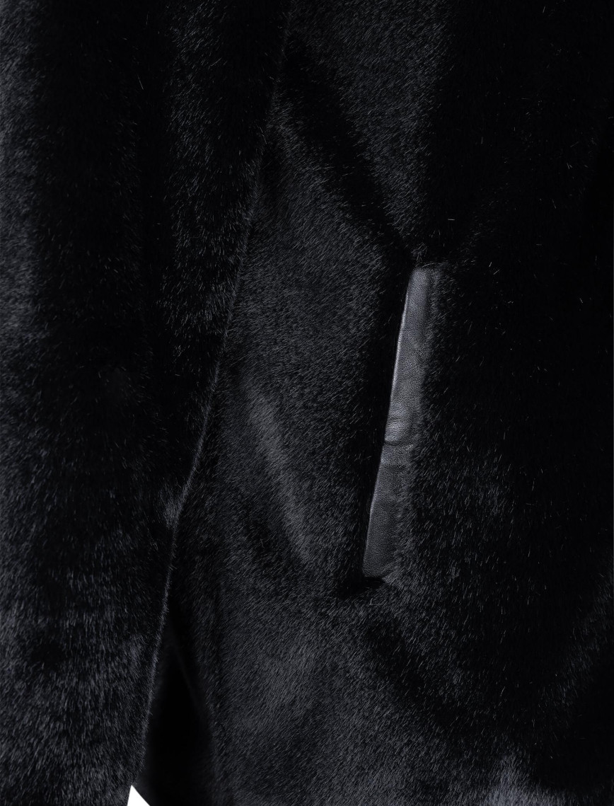 Tamer Tanca Kadın Peluş Siyah Kumaş Mont Deri Mont