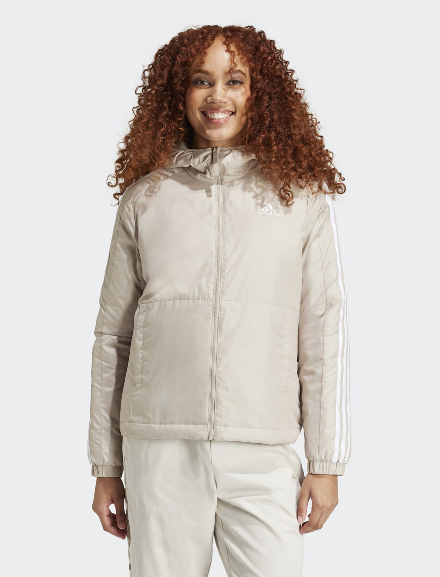 adidas Sportswear Essentials 3 Striped Insulated Kadın Bej Mont adidas Sportswear Essentials 3 Striped Insulated Kadın Bej Mont