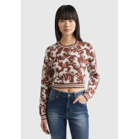 Kadın Kahverengi %100 Koton At Desenli Crop Kazak Kadın Kahverengi %100 Koton At Desenli Crop Kazak