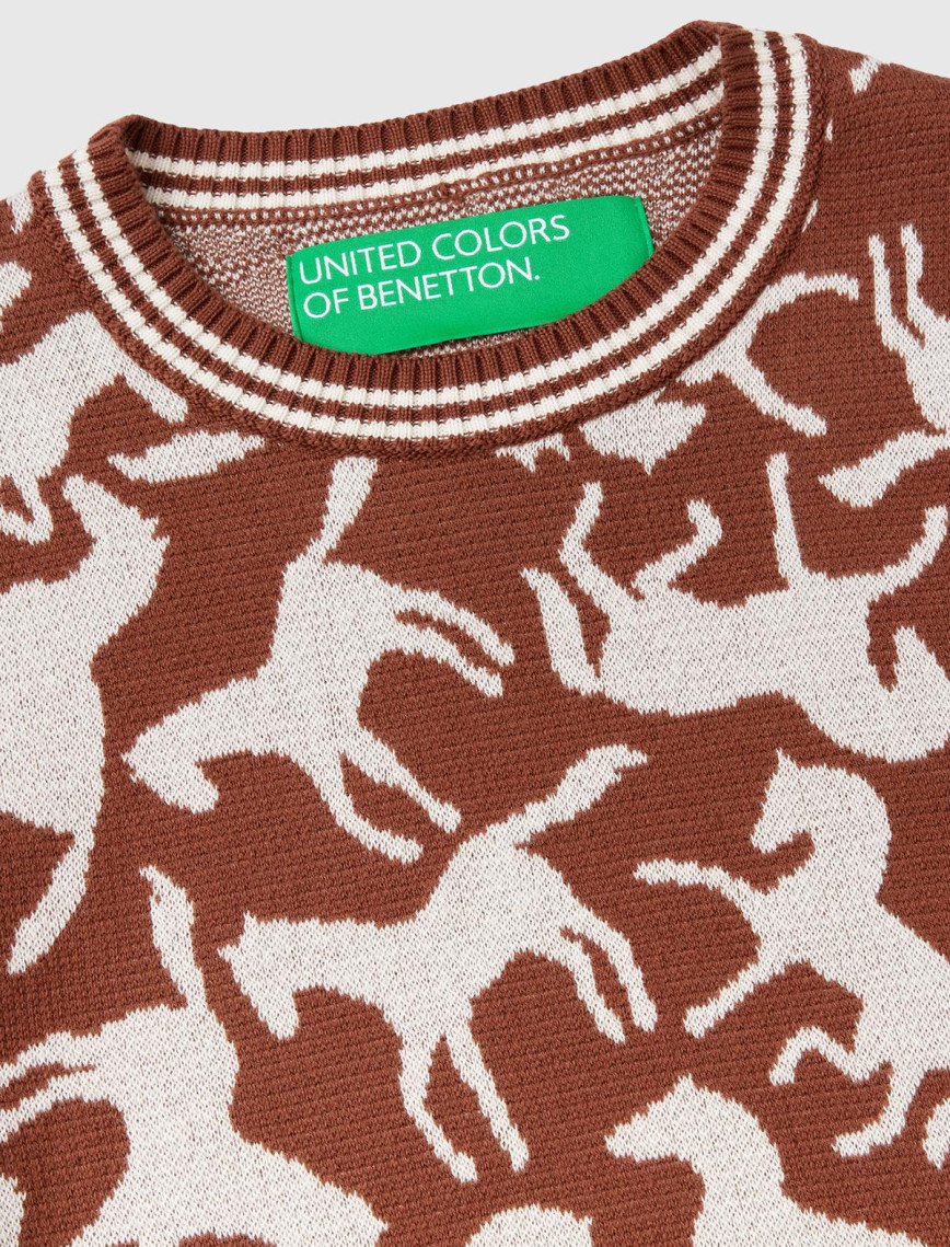 Kadın Kahverengi %100 Koton At Desenli Crop Kazak Kadın Kahverengi %100 Koton At Desenli Crop Kazak