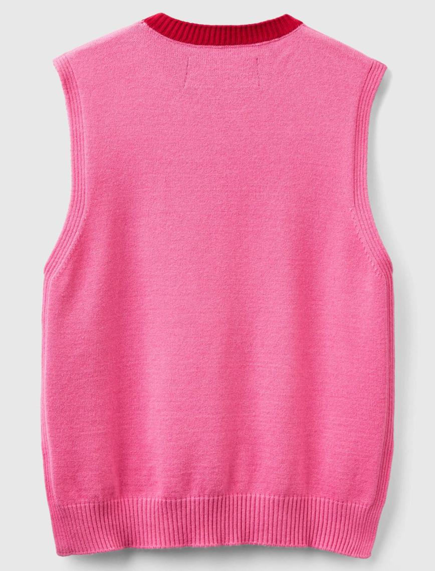 Kadın Pembe Viskoz Karışımlı Yanları Yırtmaçlı Kolsuz Kazak