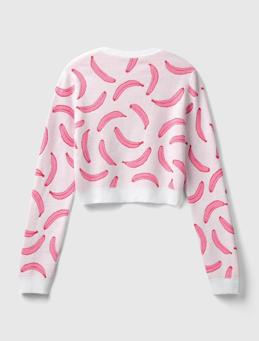 Kadın Beyaz Pamuk Karışımlı Tamamı 3D Muz Desenli Bisiklet Yaka Kazak Kadın Beyaz Pamuk Karışımlı Tamamı 3D Muz Desenli Bisiklet Yaka Kazak