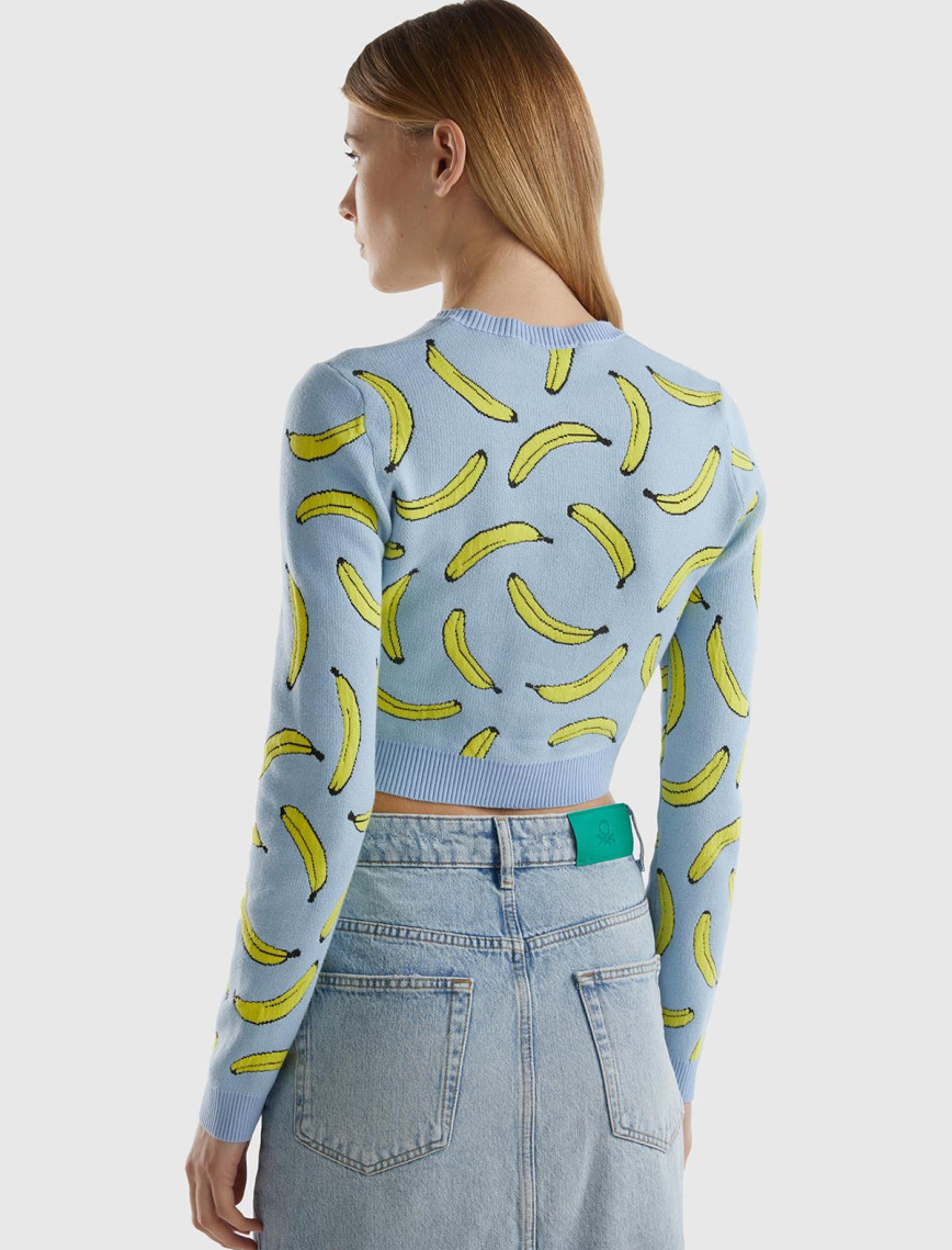 Kadın Açık Mavi Pamuk Karışımlı Tamamı 3D Muz Desenli Bisiklet Yaka Kazak Kadın Açık Mavi Pamuk Karışımlı Tamamı 3D Muz Desenli Bisiklet Yaka Kazak