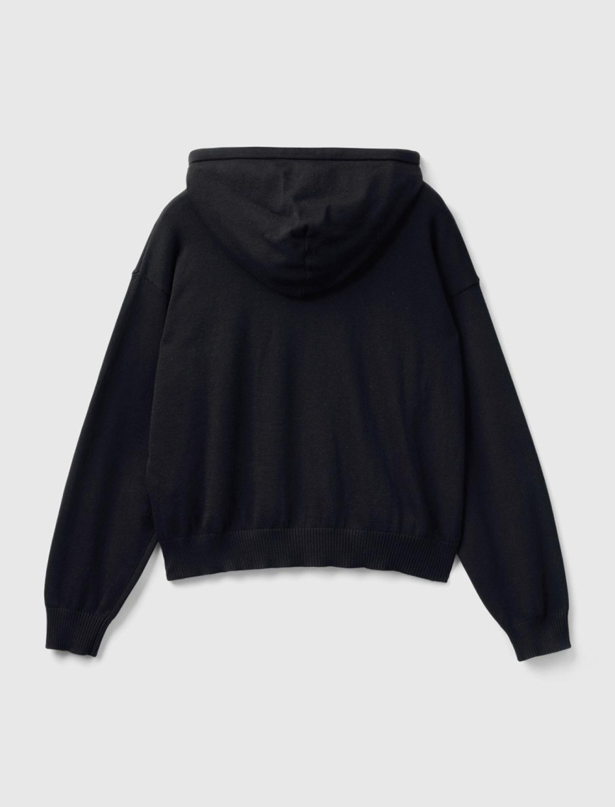 Kadın Siyah %100 Pamuk Kapüşonlu Büzgülü Crop Basic Triko Sweatshirt Kadın Siyah %100 Pamuk Kapüşonlu Büzgülü Crop Basic Triko Sweatshirt
