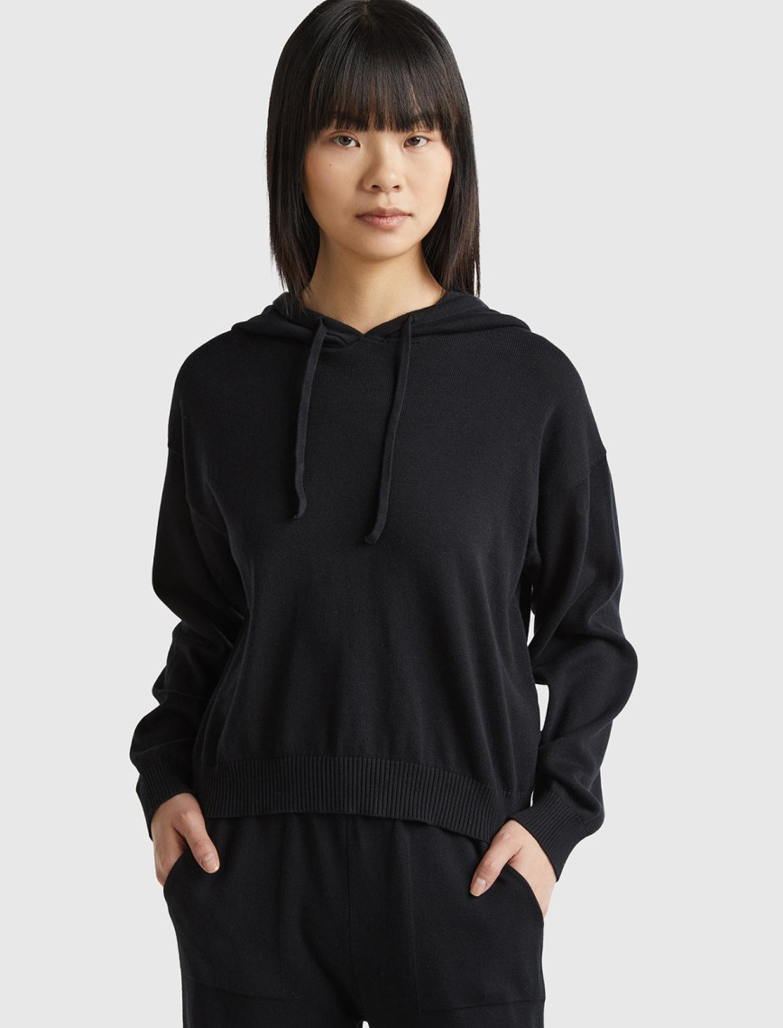 Kadın Koyu Pembe %100 Pamuk Kapüşonlu Büzgülü Crop Basic Triko Sweatshirt Kadın Koyu Pembe %100 Pamuk Kapüşonlu Büzgülü Crop Basic Triko Sweatshirt