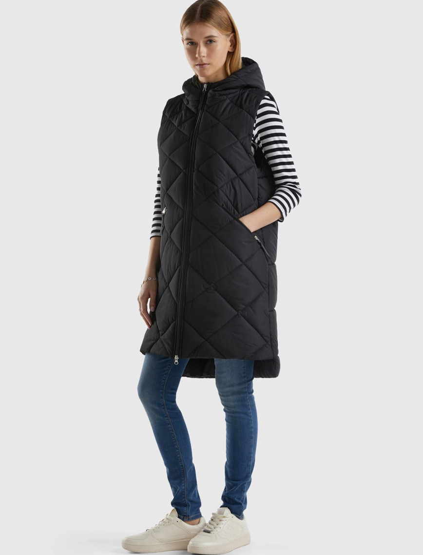 Kadın Siyah Kolsuz Uzun Kapitone Mont Kadın Siyah Kolsuz Uzun Kapitone Mont