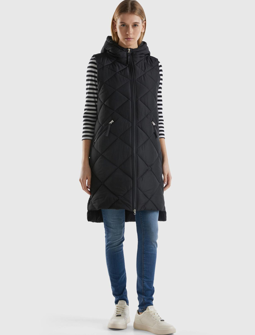 Kadın Siyah Kolsuz Uzun Kapitone Mont Kadın Siyah Kolsuz Uzun Kapitone Mont