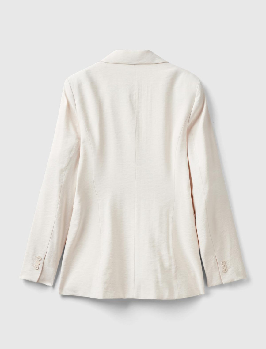 Kadın Krem Viskoz Karışımlı Slim Fit Blazer Ceket Kadın Krem Viskoz Karışımlı Slim Fit Blazer Ceket