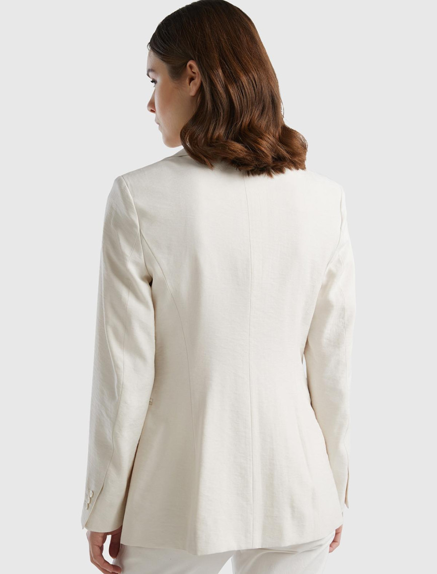 Kadın Krem Viskoz Karışımlı Slim Fit Blazer Ceket Kadın Krem Viskoz Karışımlı Slim Fit Blazer Ceket