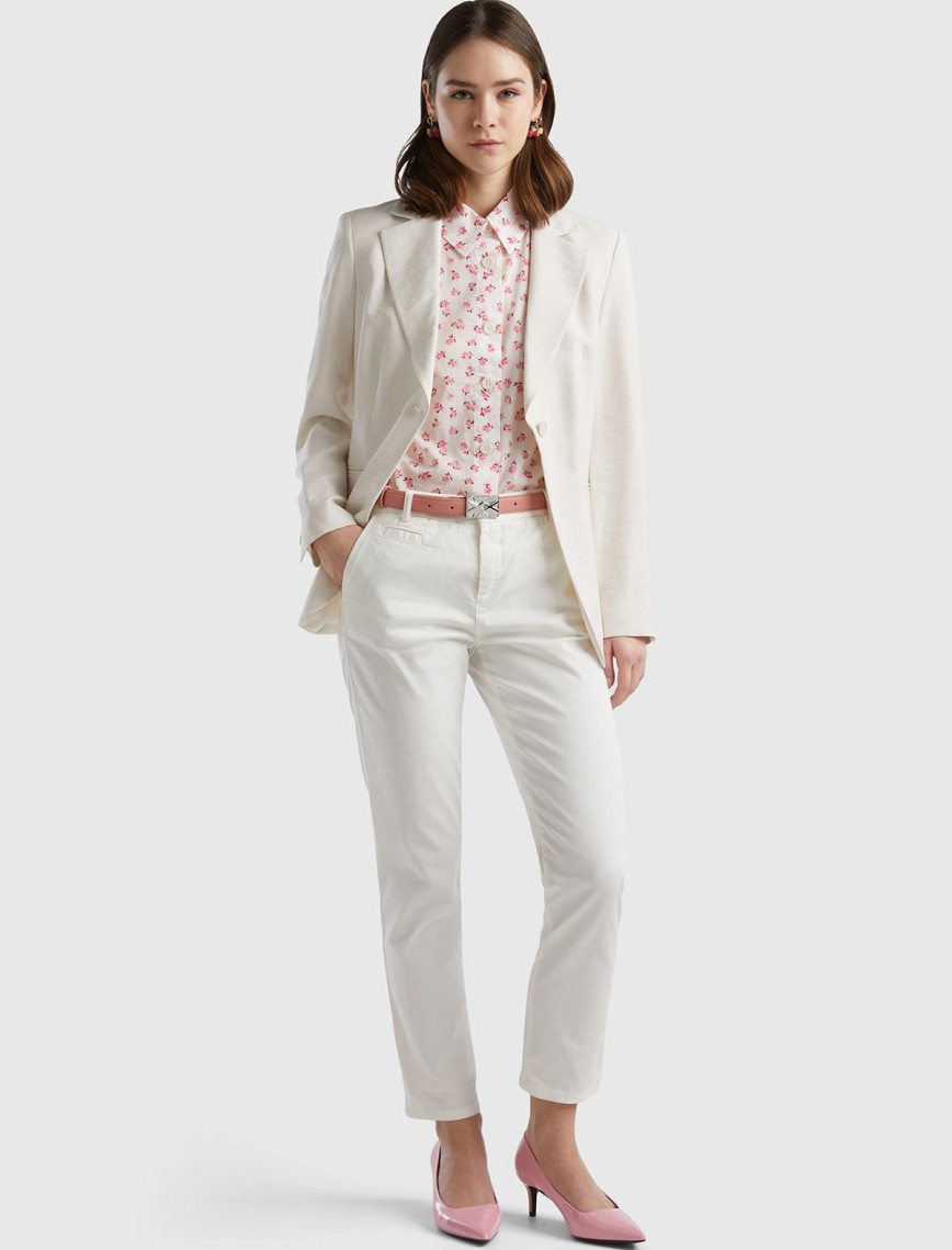 Kadın Krem Viskoz Karışımlı Slim Fit Blazer Ceket Kadın Krem Viskoz Karışımlı Slim Fit Blazer Ceket