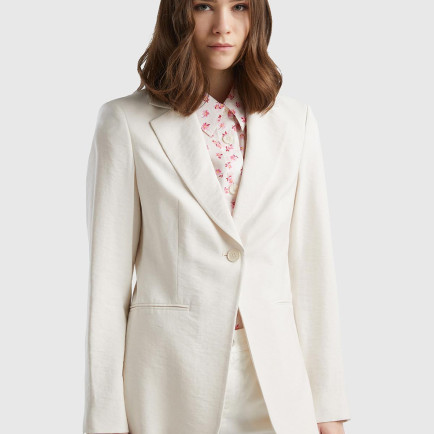 Kadın Krem Viskoz Karışımlı Slim Fit Blazer Ceket Kadın Krem Viskoz Karışımlı Slim Fit Blazer Ceket