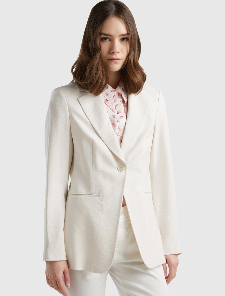 Kadın Krem Viskoz Karışımlı Slim Fit Blazer Ceket Kadın Krem Viskoz Karışımlı Slim Fit Blazer Ceket