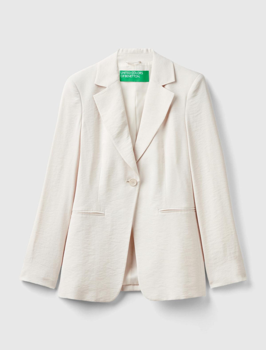 Kadın Krem Viskoz Karışımlı Slim Fit Blazer Ceket Kadın Krem Viskoz Karışımlı Slim Fit Blazer Ceket