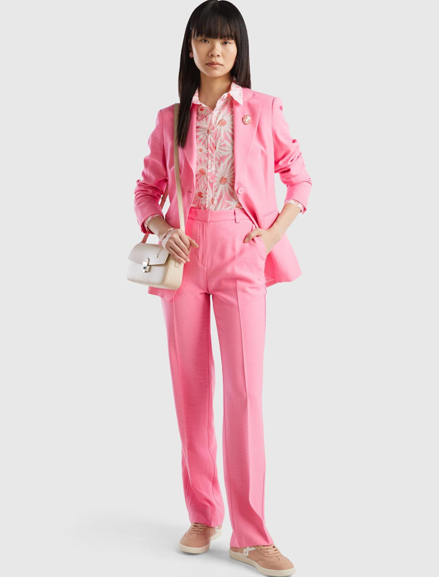 Kadın Açık Pembe Viskoz Karışımlı Slim Fit Blazer Ceket Kadın Açık Pembe Viskoz Karışımlı Slim Fit Blazer Ceket