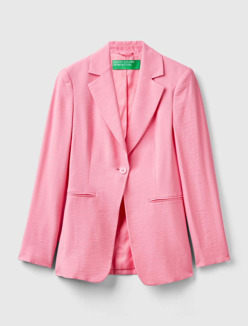 Kadın Açık Pembe Viskoz Karışımlı Slim Fit Blazer Ceket Kadın Açık Pembe Viskoz Karışımlı Slim Fit Blazer Ceket