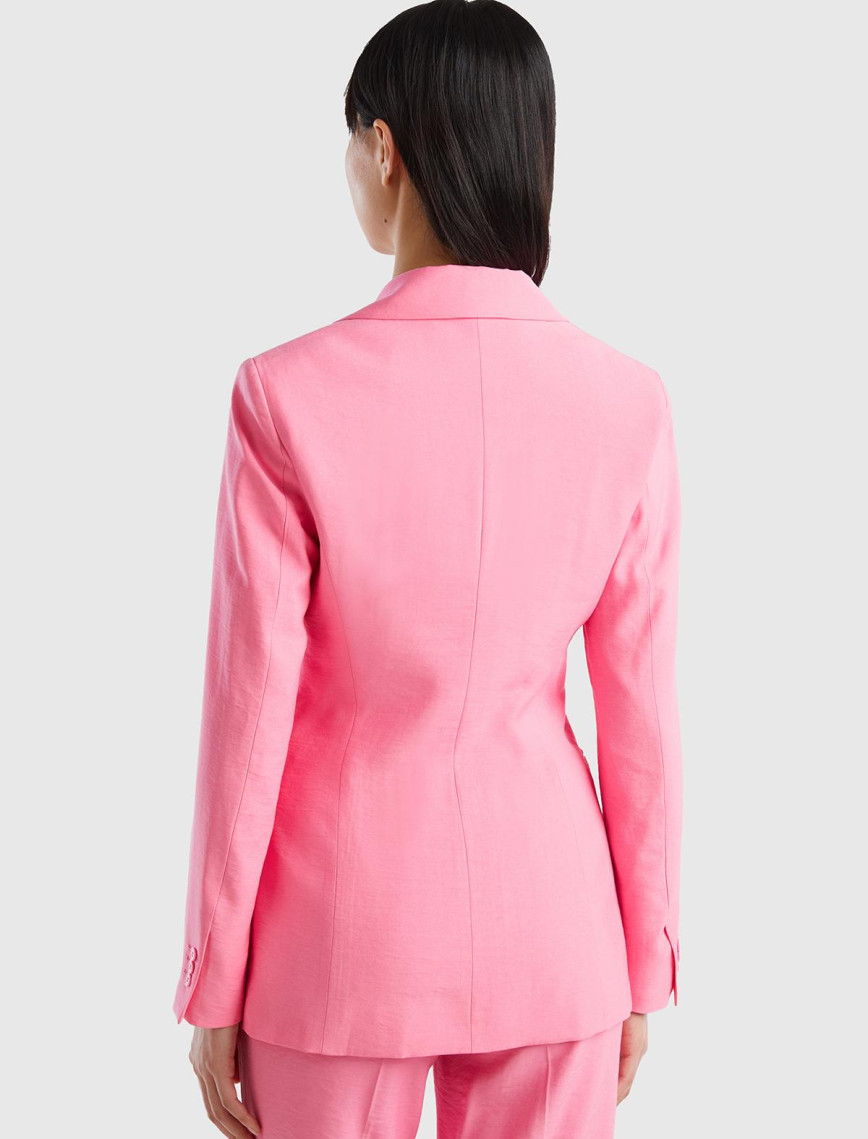 Kadın Açık Pembe Viskoz Karışımlı Slim Fit Blazer Ceket Kadın Açık Pembe Viskoz Karışımlı Slim Fit Blazer Ceket