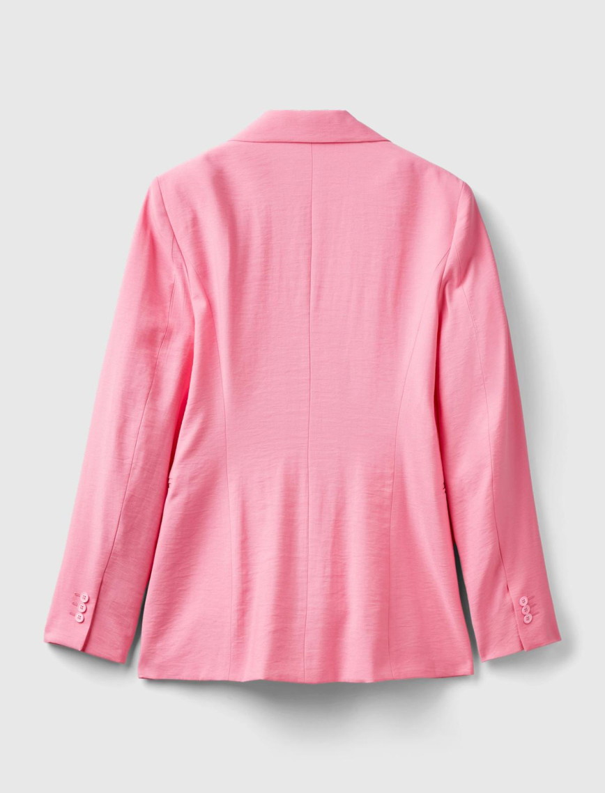 Kadın Açık Pembe Viskoz Karışımlı Slim Fit Blazer Ceket Kadın Açık Pembe Viskoz Karışımlı Slim Fit Blazer Ceket