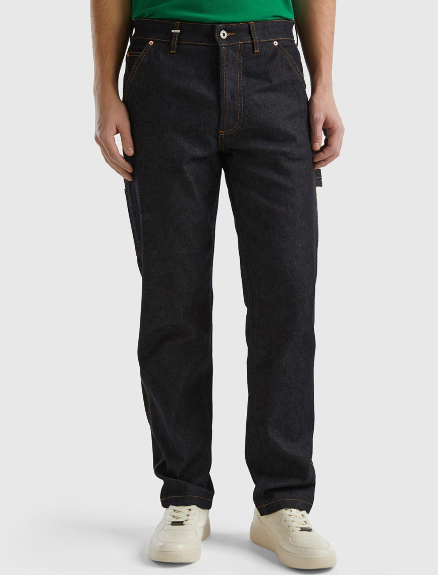 Erkek Lacivert Arkası Logo Detaylı 7 Cepli Denim Kargo Pantolon Erkek Lacivert Arkası Logo Detaylı 7 Cepli Denim Kargo Pantolon