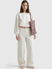 Kadın Krem Pamuk Karışımlı Ultra Yüksek Bel Geniş Paça Pantolon Kadın Krem Pamuk Karışımlı Ultra Yüksek Bel Geniş Paça Pantolon