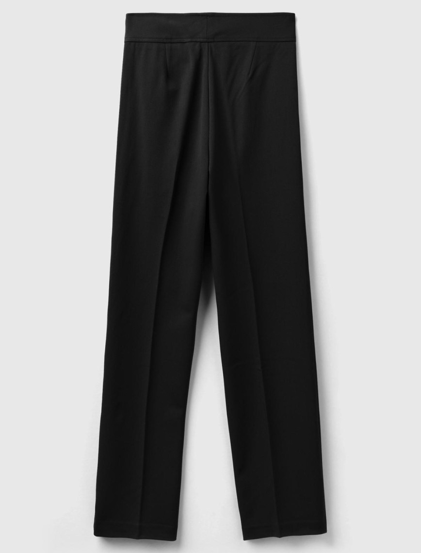 Kadın Siyah Viskoz Karışımlı Beli Kalın Bantlı Cepli Pantolon