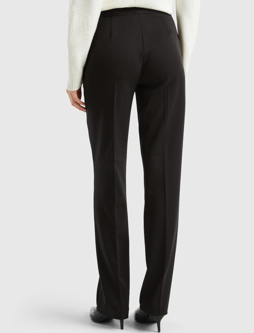 Kadın Siyah Viskoz Karışımlı Beli Kalın Bantlı Cepli Pantolon