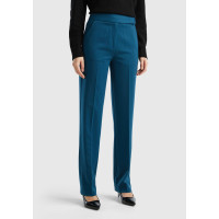 Kadın Petrol Mavisi Viskoz Karışımlı Beli Kalın Bantlı Cepli Pantolon