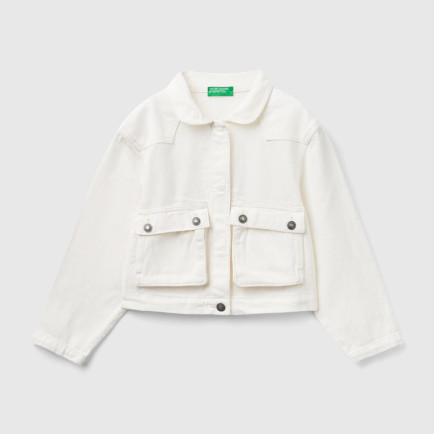 Kız Çocuk Krem Önü Yama Cepli Düğmeli Crop Ceket Kız Çocuk Krem Önü Yama Cepli Düğmeli Crop Ceket