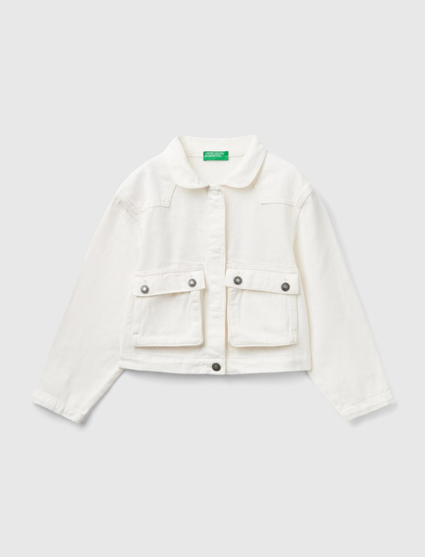 Kız Çocuk Krem Önü Yama Cepli Düğmeli Crop Ceket Kız Çocuk Krem Önü Yama Cepli Düğmeli Crop Ceket
