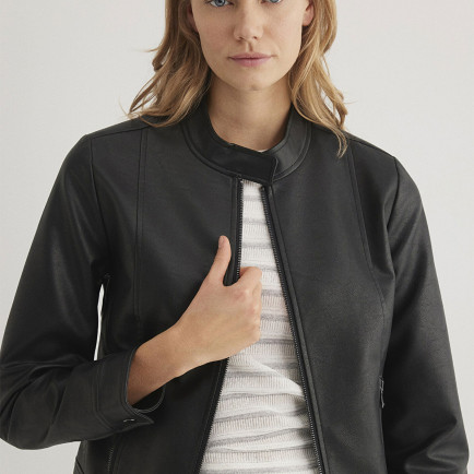 Mavi Siyah Suni Deri Ceket Fitted / Vücuda Oturan Kesim 1110598-900