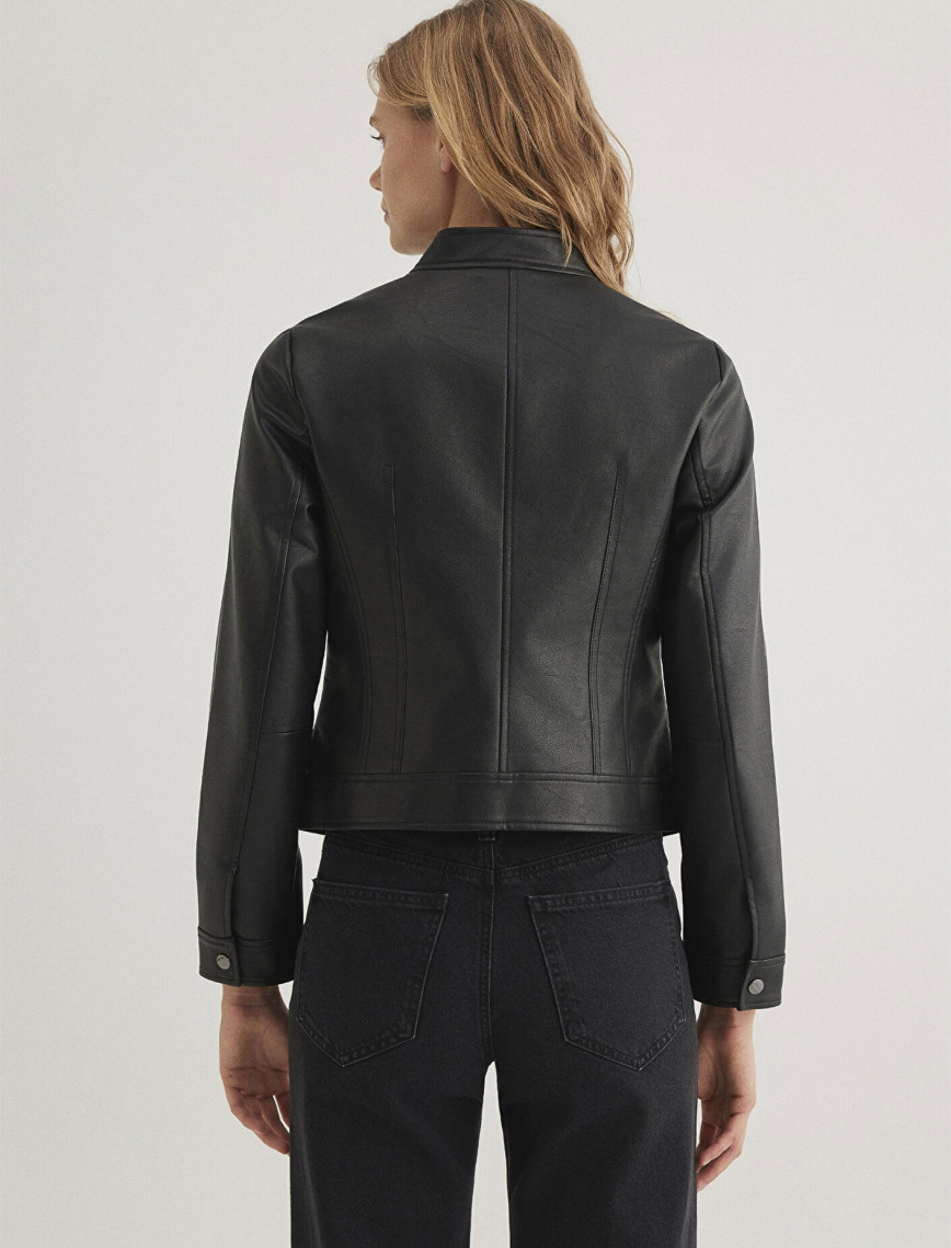 Mavi Siyah Suni Deri Ceket Fitted / Vücuda Oturan Kesim 1110598-900 Mavi Siyah Suni Deri Ceket Fitted / Vücuda Oturan Kesim 1110598-900