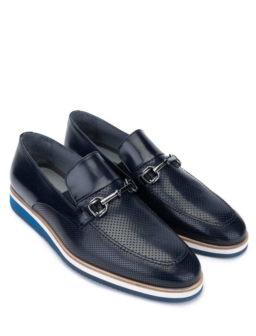 Tamer Tanca Erkek Hakiki Deri Lacivert Loafer Ayakkabı