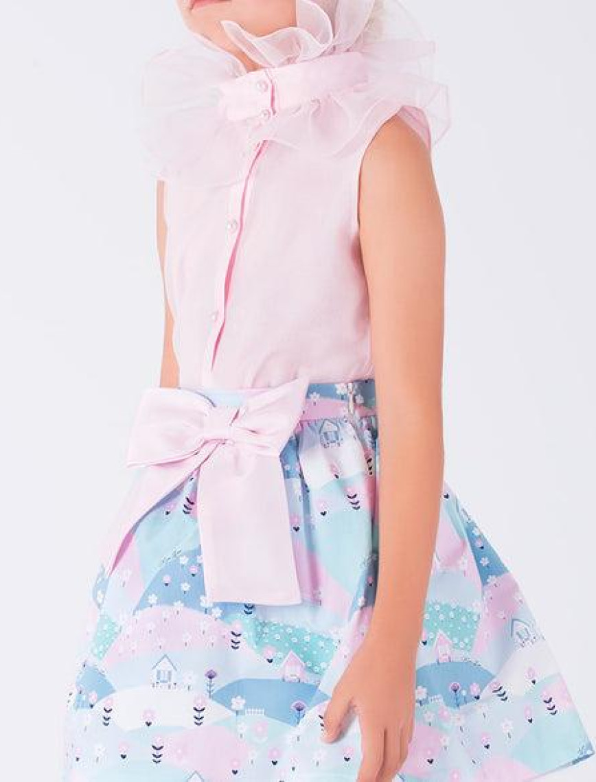 Mama Luma Fırfırlı Yakalı Bluz Fiyonk Detaylı Renkli Etek Kombini | 2 Parça Mama Luma Fırfırlı Yakalı Bluz Fiyonk Detaylı Renkli Etek Kombini | 2 Parça