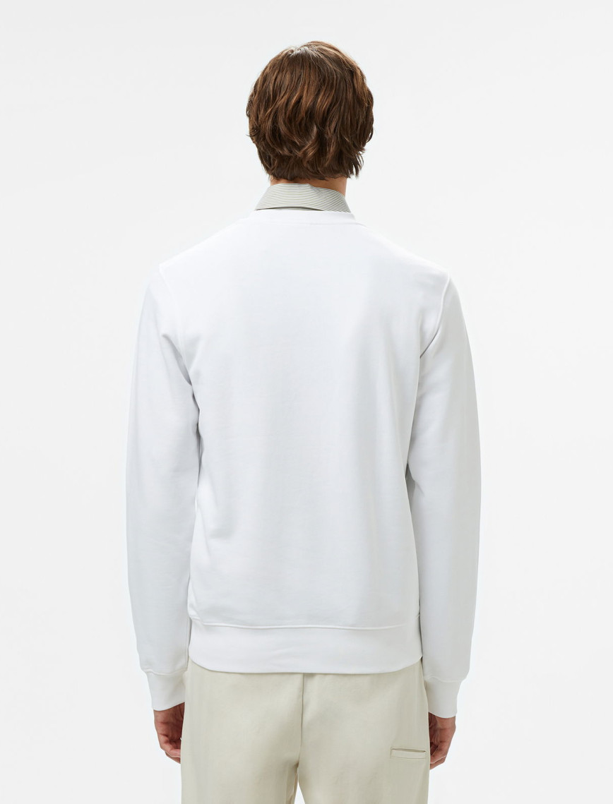 Lacoste Erkek Classic Fit Bisiklet Yaka Baskılı Beyaz Sweatshirt