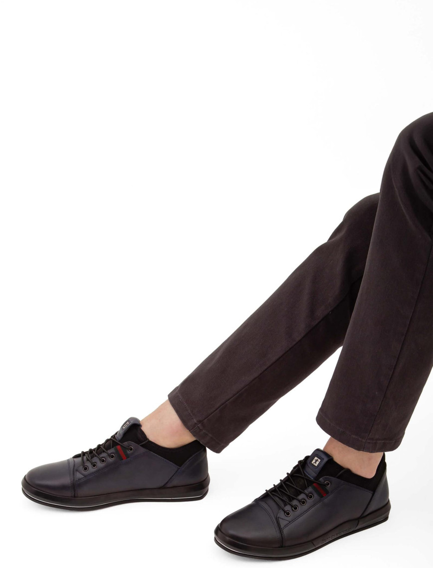 Tamer Tanca Erkek Hakiki Deri Lacivert Casual Ayakkabı