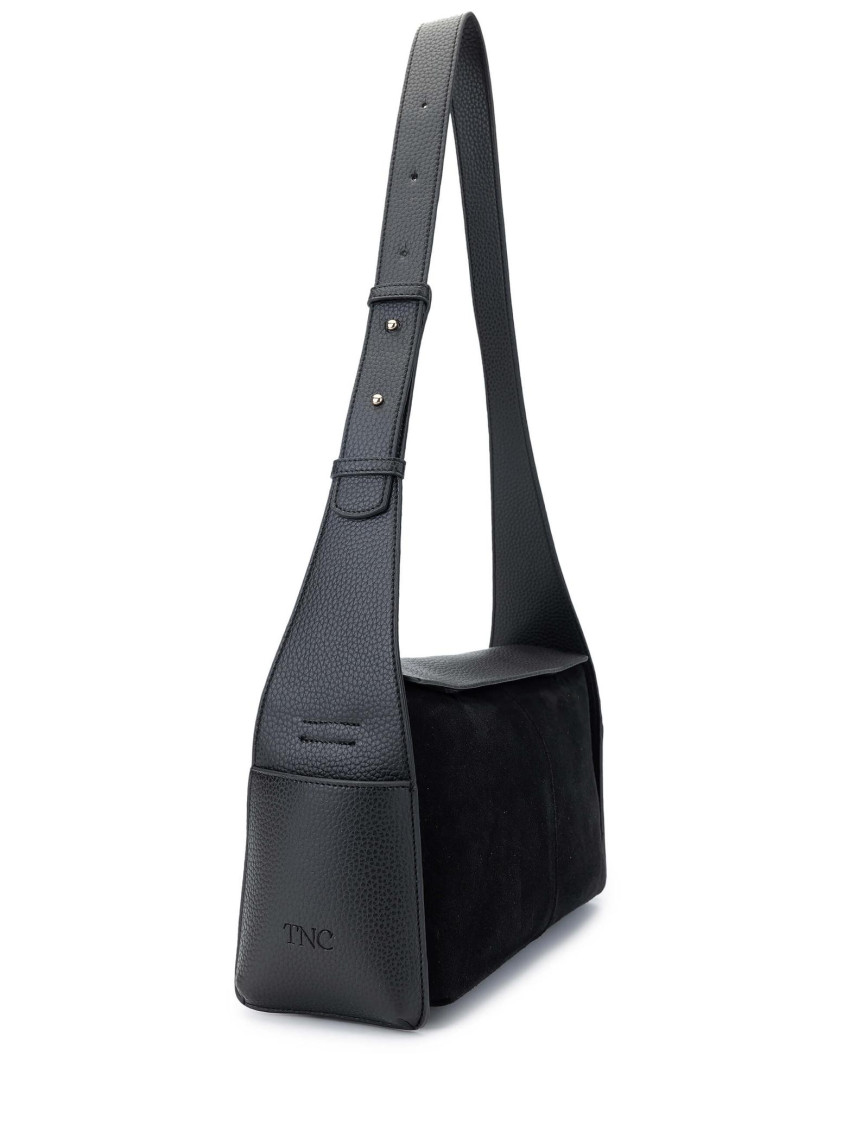 Tamer Tanca Kadın Deri/Vegan Siyah Süet Omuz Çanta