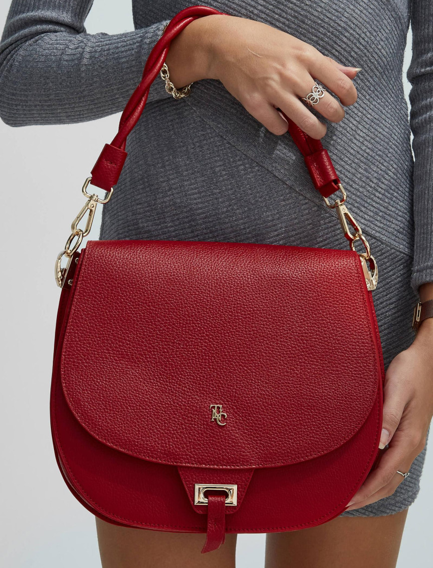 Tamer Tanca Kadın Hakiki Deri Kırmızı Kol Çantası